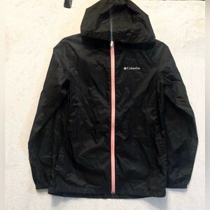Columbia Windbreaker Girls Size L 14 Black Pink Jacket Hoodie Full Zip EUC